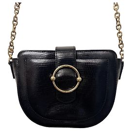Claudie Pierlot Black Croc-Effect Leather Shoulder Bag Black