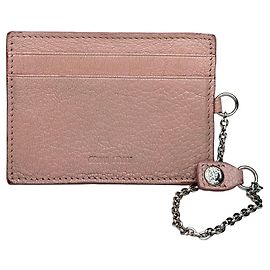 Vintage Miu Miu Grained Leather Card Holder Dusty Pink Silver Chain Pink