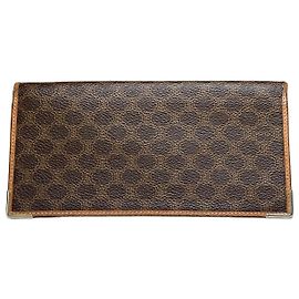 Céline Vintage Celine Logo Pattern Leather Wallet Brown Gold Brown