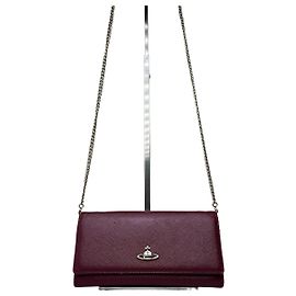 Vintage Vivienne Westwood Leather Wallet on Chain Burgundy Silver Dark red