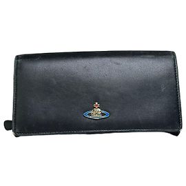 Vintage Vivienne Westwood Leather Wallet Black Gold Button Black
