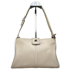 Bolsa de ombro Vintage Courreges em couro Bege com acabamento branco Bege