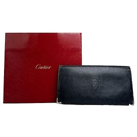 Vintage Cartier Leather Bifold Wallet Black Burgundy Silver Black