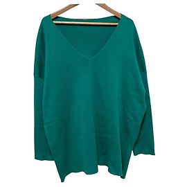 Autre Marque MUSE de Deuxieme Classe Pull en maille V-neck en coton et soie Vert