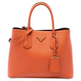 Prada Orange Medium Saffiano Cuir Double Handle Satchel Orange