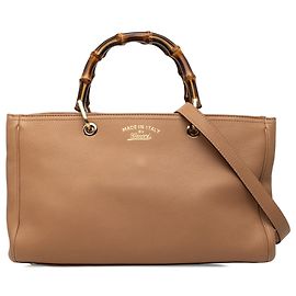 Borsa a mano Gucci Bamboo Shopper Media in Vitello Marrone Marrone Marrone chiaro