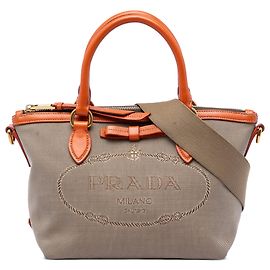 Bolsa Prada Beige Canvas Canapa Logo Bow Bege