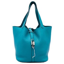 Hermès Blue Clemence Picotin Lock 22 Bleu Turquoise