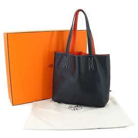 Hermès Sac à main cabas réversible Hermes Double Sens 28 Noir Orange