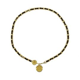 Chanel Leather Chain Belt Black Golden