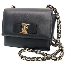 Borsa a tracolla mini Salvatore Ferragamo Vara Ribbon Chain Nero