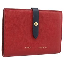 Céline CELINE Large Strap Wallet Bifold Wallet Leather Red Gold Tone Other