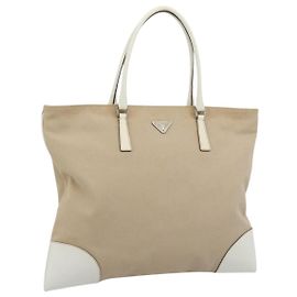 PRADA Tote Bag Canvas Beige Silver Andere