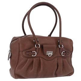 Salvatore Ferragamo Bolsa de Mão Gancini Couro Castanho Prata Outro
