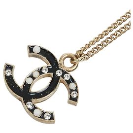 Chanel Coco Mark Chain Pendant Necklace Black Golden