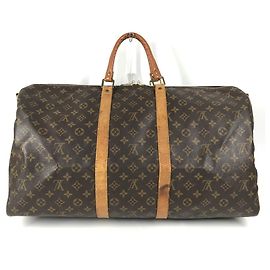 Bolso Louis Vuitton Monogram Keepall Bandoulière 55 Castaño