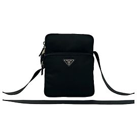 Prada Triangle Logo Hardware Nylon Leather Shoulder Bag Black