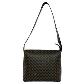 Céline Sac à épaule CELINE Macadam Blazon Triomphe Pattern Marron Noir