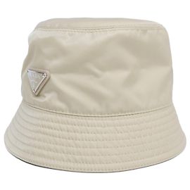 Prada Triangle Logo Bucket Hat Beige