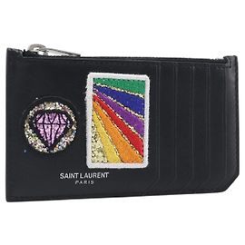 SAINT LAURENT Fragment Case Leather Black Silver 463778 Auth am12475V Black Silvery