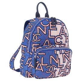 CHANEL Matelasse Backpack Nylon Blue Silver CC Auth 198652M Silvery Blue