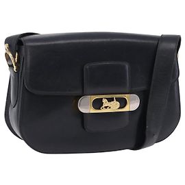 Céline CELINE Borsa a spalla Horse Carriage in pelle nera e oro Auth 199572 Nero D'oro