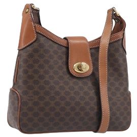 Céline Bolsa de Ombro CELINE Macadam PVC Couro Marrom Tom Dourado Auth 200132 Marrom Outro