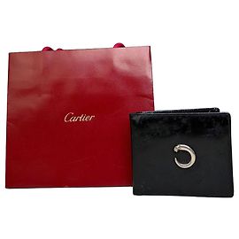 Vintage Cartier Smooth Leather Wallet Black Silver Black