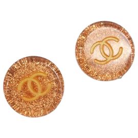 CHANEL Earring plastic Orange CC Auth 199737V Orange