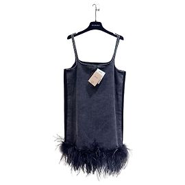 Miu Miu Denim Dress with Ostrich Feather Trim Blue Size 38 Multiple colors