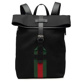 Black Gucci Canvas Techno Web Fold Over Backpack Black