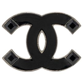 Spilla Chanel CC in smalto e ottone nera Nero