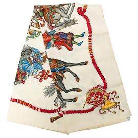 Lenço de seda Hermès Les Fetes Du Roi Soleil Branco 90 Scarves Branco