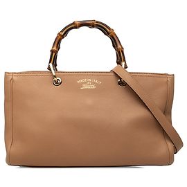 Bolsa Shopper Satchel Gucci Medium em couro de bezerro marrom com bambu Marrom