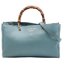 Bolsa Shopper Satchel Gucci Medium em couro de bezerro azul com bambu Azul
