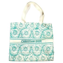 Saco Cabas Christian Dior Dioriviera em Tela Impressa Branco Turquesa