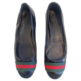 Gucci Black Patent Leather Web Ballet Flats Black
