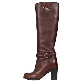 Prada Brown Leather Logo Boots - EU 37 Pre-owned Other