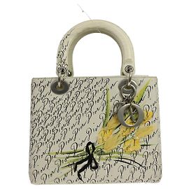 Christian Dior My ABCDior Lady Dior Embroidered Printed Leather White
