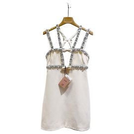 Robe Miu Miu Blanche Ornée de Strass Multicolore