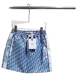Saia Dior de algodão azul com estampa de logo Multicor