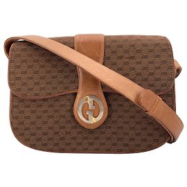 Gucci Bolsa de ombro vintage com aba em couro marrom Micro GG Monogram Marrom