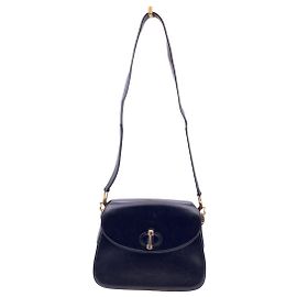 Gucci Vintage Black Leather Turn Lock Box Shoulder Bag Black