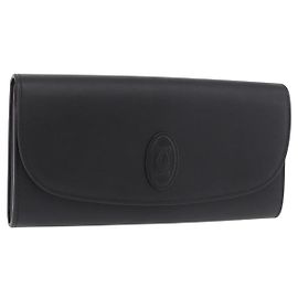 CARTIER Long Wallet Leather Black Gold Other