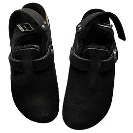Birkenstock Tokio Suede Clogs with Shearling Lining - Black Black