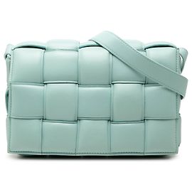 Bolsa Tiracolo Bottega Veneta Cassette acolchoada em Nappa Intrecciato azul Azul Azul claro