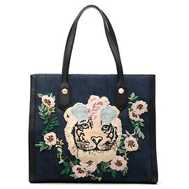 Gucci Blue Denim Embroidered Tiger Tote Blue Dark blue
