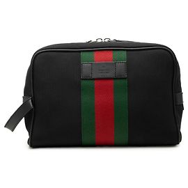 Clutch Gucci in Techno Canvas nero con banda Web Nero
