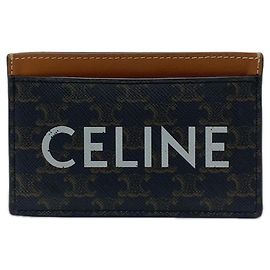 Céline Celine Triomphe Canvas Logo Card Case Brown