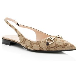 Gucci GG Canvas Horsebit Slingback Flats - Size 8.5 / 38.5 Castaño Beige